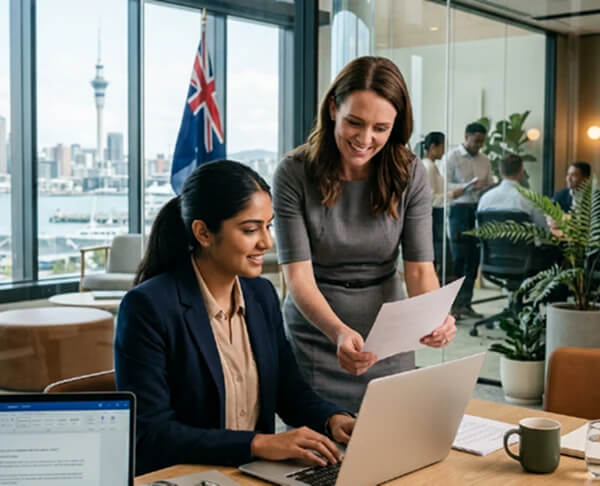 Two women discussing
